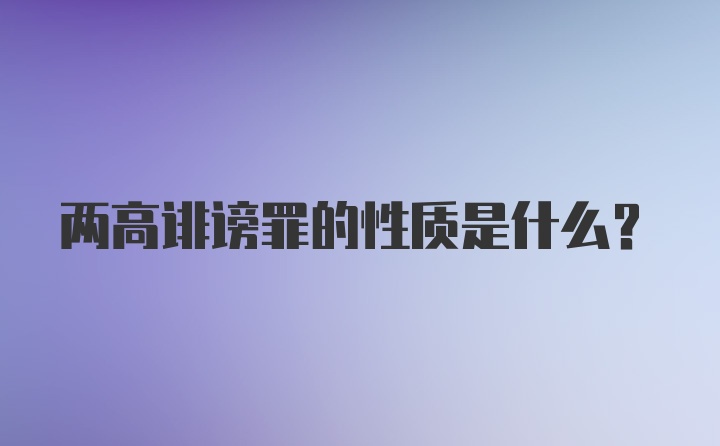 两高诽谤罪的性质是什么？