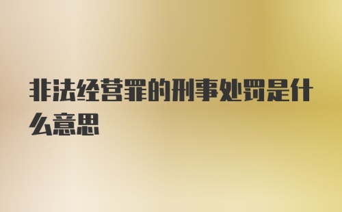 非法经营罪的刑事处罚是什么意思