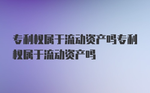 专利权属于流动资产吗专利权属于流动资产吗