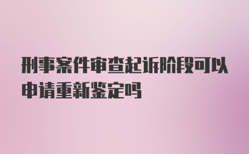 刑事案件审查起诉阶段可以申请重新鉴定吗