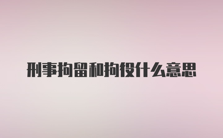 刑事拘留和拘役什么意思