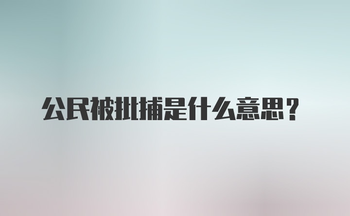 公民被批捕是什么意思？