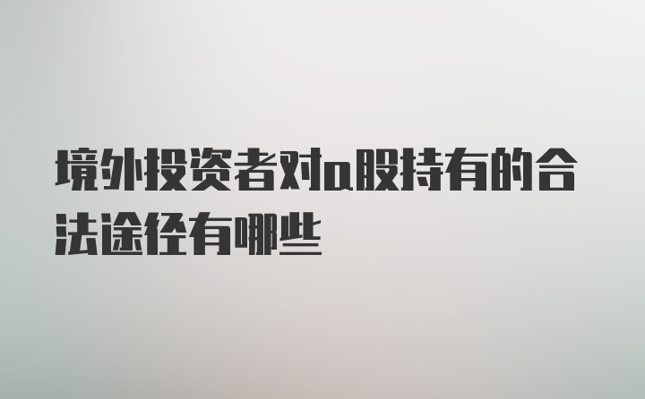 境外投资者对a股持有的合法途径有哪些