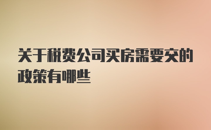 关于税费公司买房需要交的政策有哪些