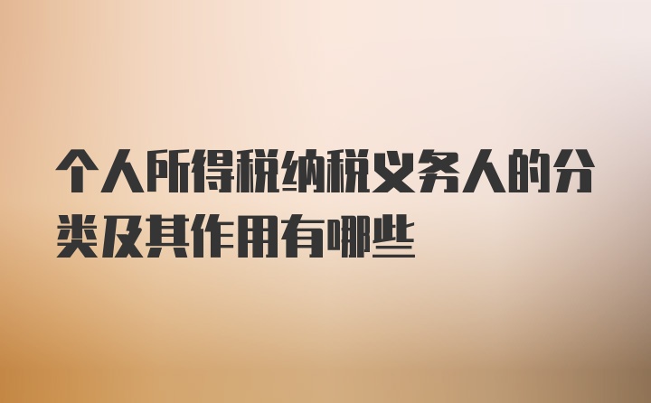 个人所得税纳税义务人的分类及其作用有哪些