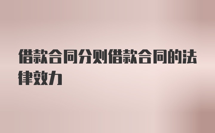 借款合同分则借款合同的法律效力