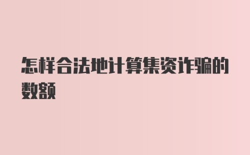 怎样合法地计算集资诈骗的数额