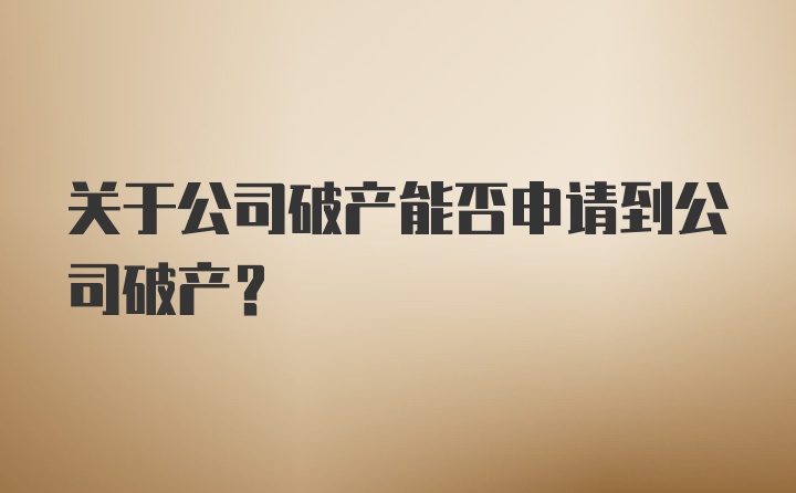 关于公司破产能否申请到公司破产？