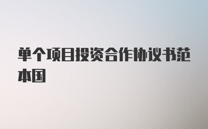 单个项目投资合作协议书范本国