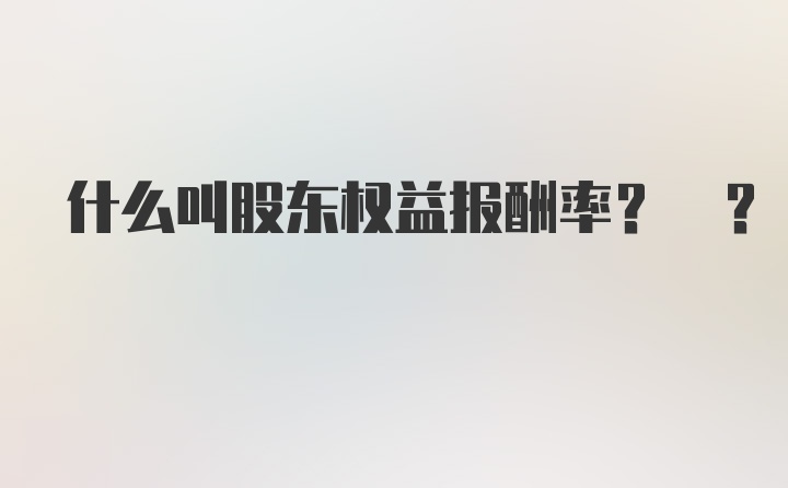 什么叫股东权益报酬率? ?