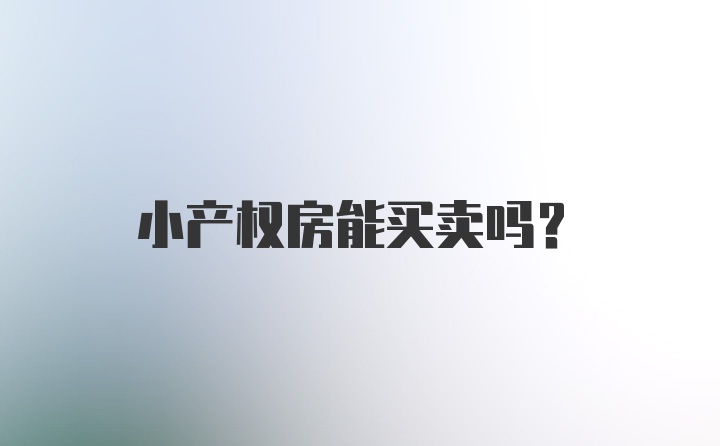 小产权房能买卖吗？