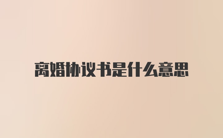 离婚协议书是什么意思