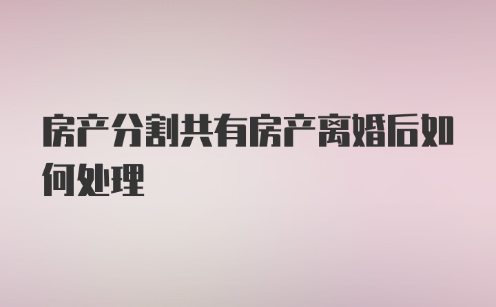 房产分割共有房产离婚后如何处理