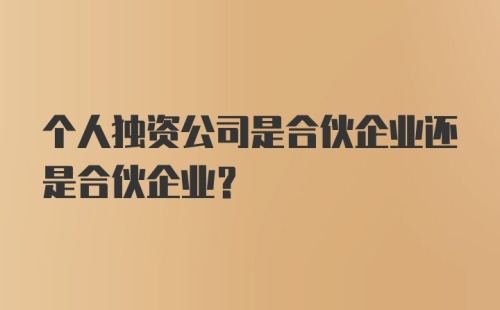 个人独资公司是合伙企业还是合伙企业？