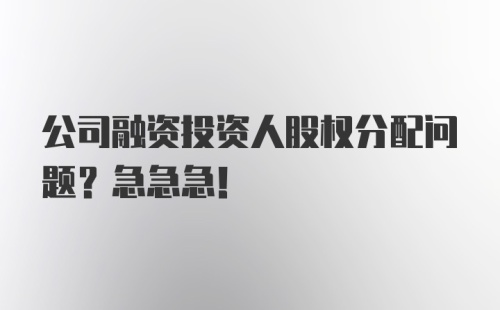 公司融资投资人股权分配问题?急急急！