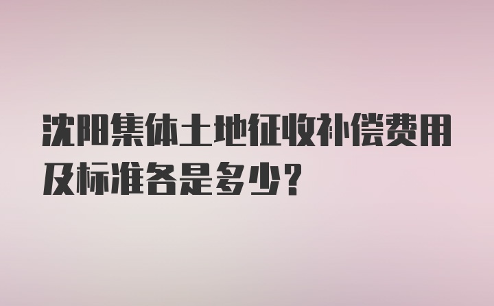 沈阳集体土地征收补偿费用及标准各是多少？