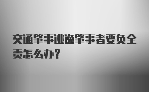 交通肇事逃逸肇事者要负全责怎么办？