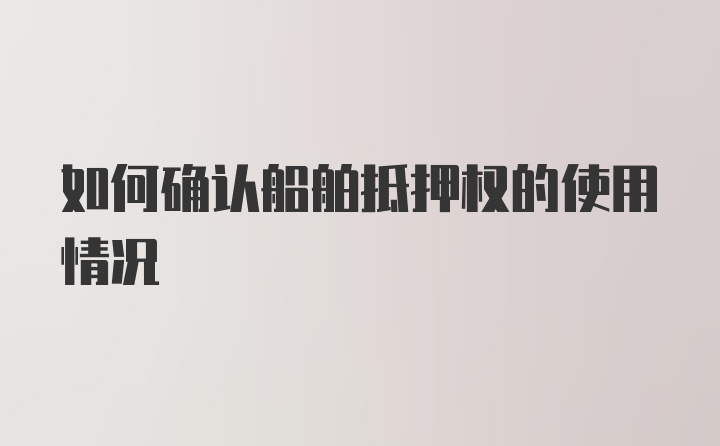 如何确认船舶抵押权的使用情况