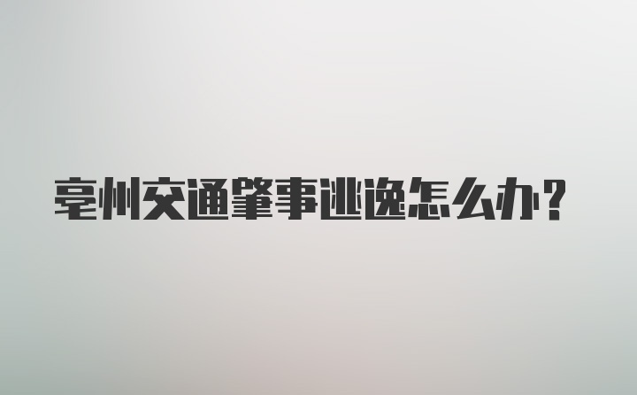 亳州交通肇事逃逸怎么办？