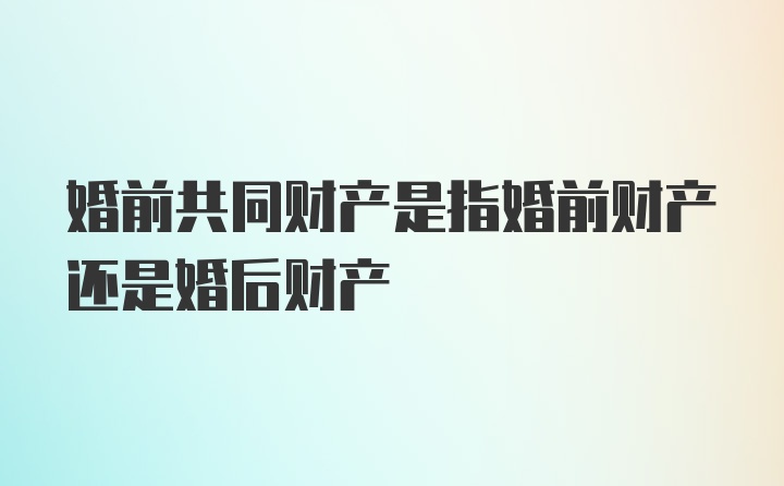 婚前共同财产是指婚前财产还是婚后财产