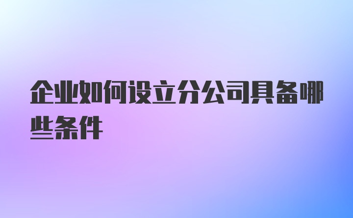 企业如何设立分公司具备哪些条件