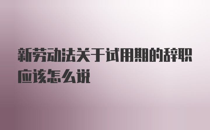 新劳动法关于试用期的辞职应该怎么说