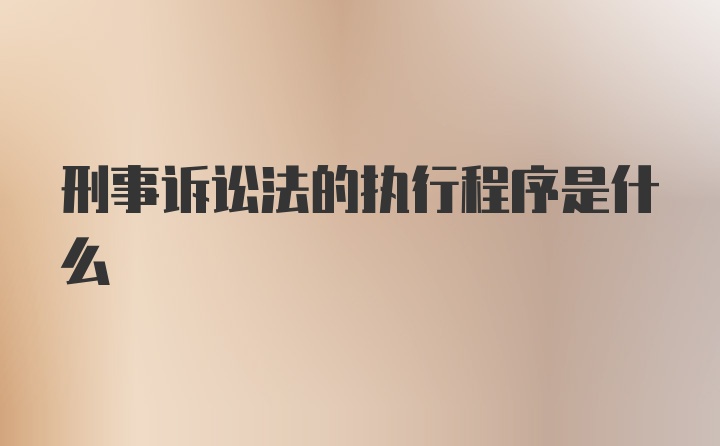 刑事诉讼法的执行程序是什么