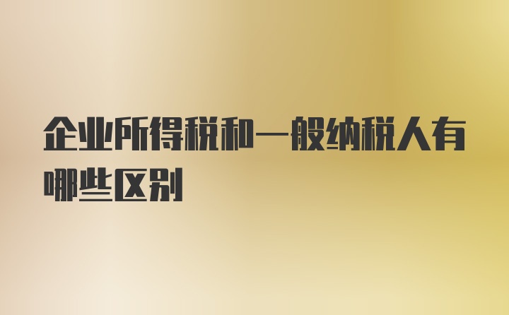 企业所得税和一般纳税人有哪些区别