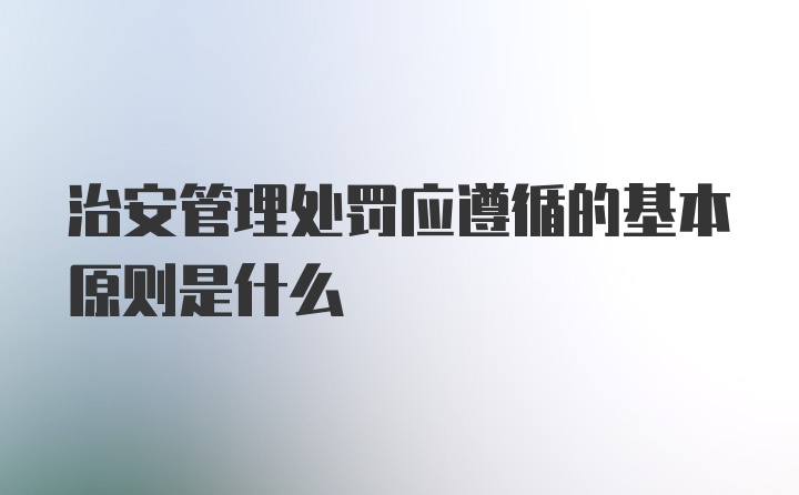 治安管理处罚应遵循的基本原则是什么