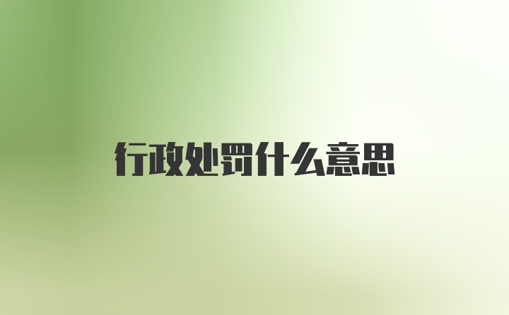 行政处罚什么意思