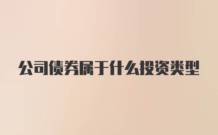 公司债券属于什么投资类型