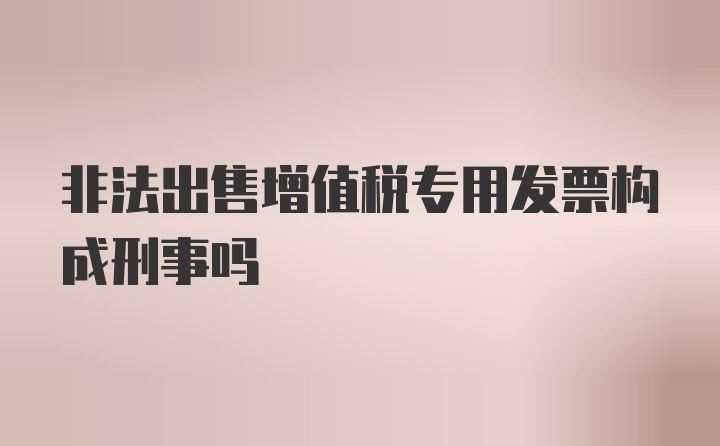 非法出售增值税专用发票构成刑事吗