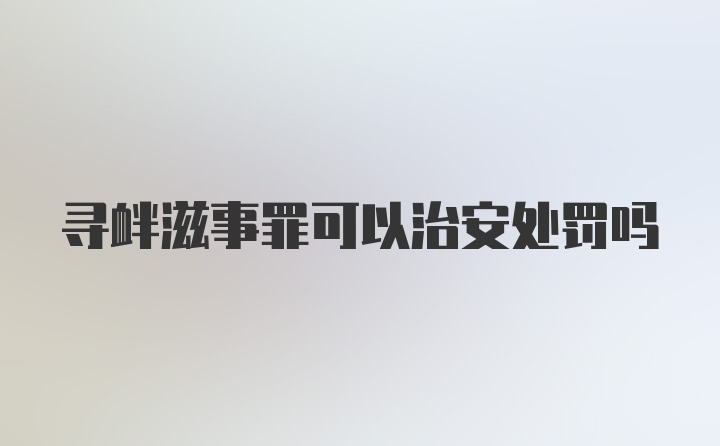 寻衅滋事罪可以治安处罚吗