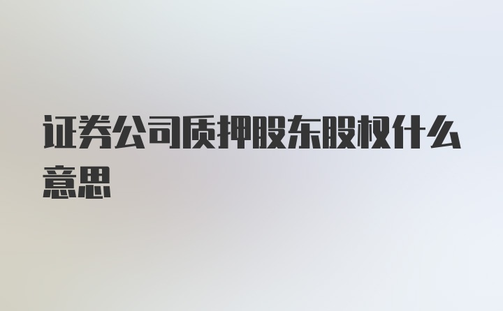 证券公司质押股东股权什么意思