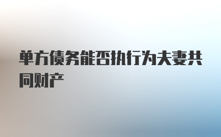 单方债务能否执行为夫妻共同财产