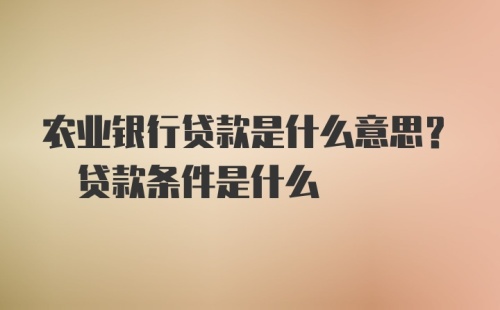 农业银行贷款是什么意思? 贷款条件是什么