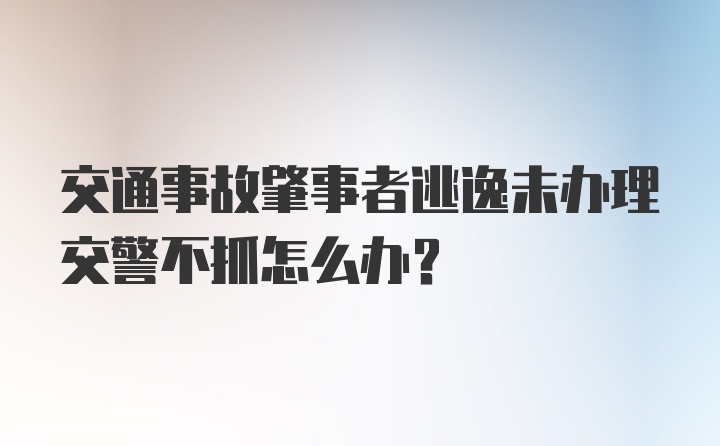 交通事故肇事者逃逸未办理交警不抓怎么办？