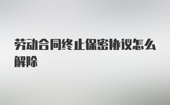 劳动合同终止保密协议怎么解除