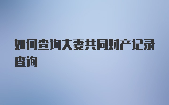 如何查询夫妻共同财产记录查询