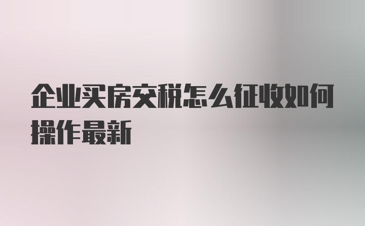 企业买房交税怎么征收如何操作最新