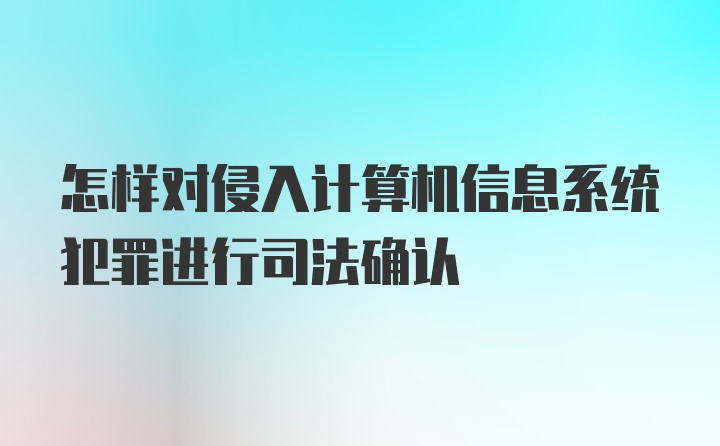 怎样对侵入计算机信息系统犯罪进行司法确认