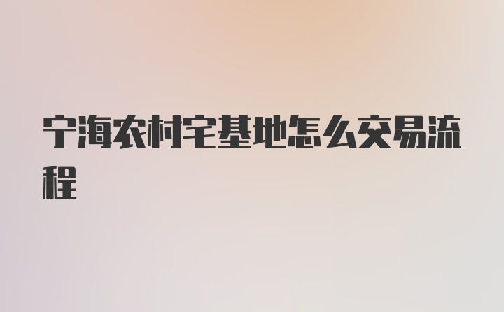 宁海农村宅基地怎么交易流程