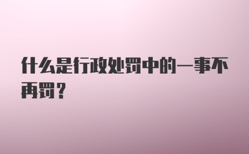 什么是行政处罚中的一事不再罚？