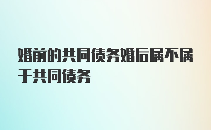 婚前的共同债务婚后属不属于共同债务