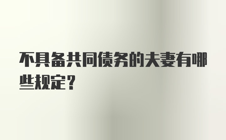 不具备共同债务的夫妻有哪些规定？