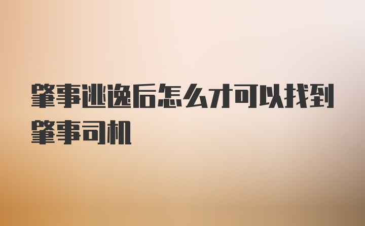 肇事逃逸后怎么才可以找到肇事司机