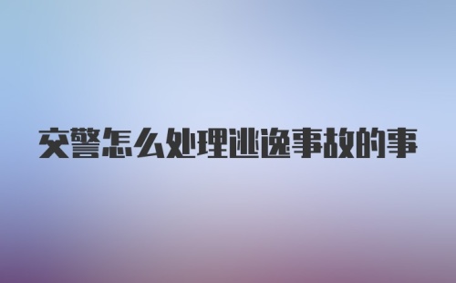 交警怎么处理逃逸事故的事