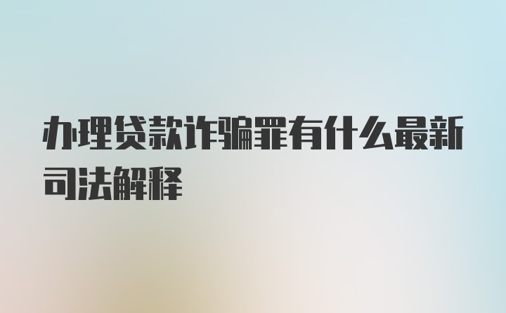 办理贷款诈骗罪有什么最新司法解释