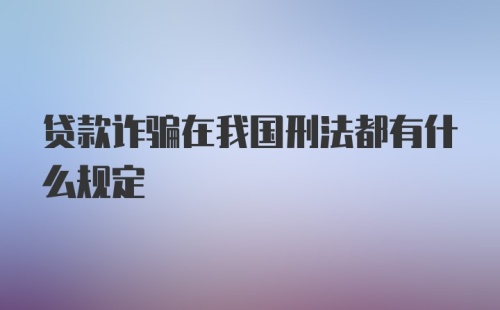 贷款诈骗在我国刑法都有什么规定