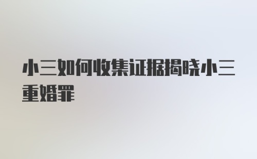 小三如何收集证据揭晓小三重婚罪